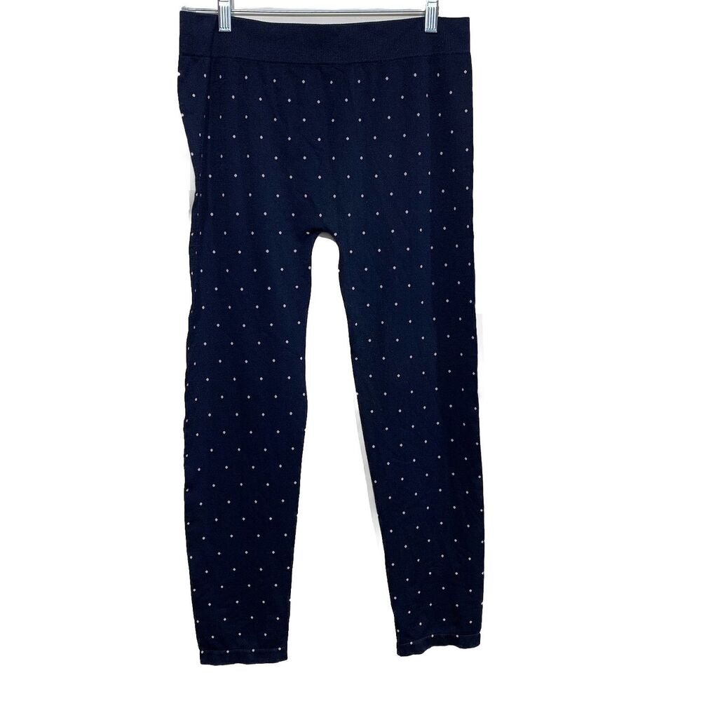 First Looks Leggings Womens L/XL Navy Blue Polka Dot High Waist Seamless Stretch